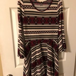 Aztec A-Line Bell Sleeve Dress